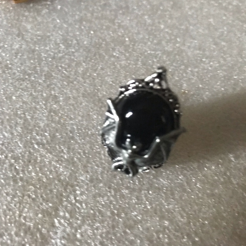 Silver-Tone Black Stone Bat Cocktail Ring - Women Jewelry
